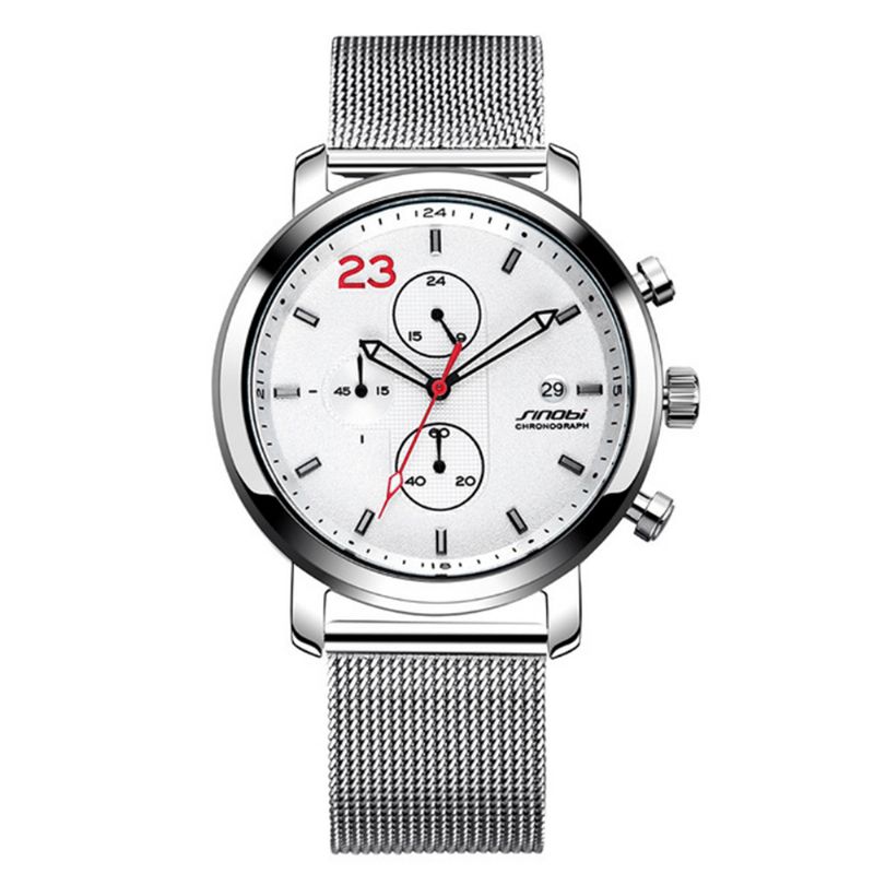 Sinobi 9765 Chronograph Casual Style Miesten Rannekello Verkkoteräshihna Kvartsikellot