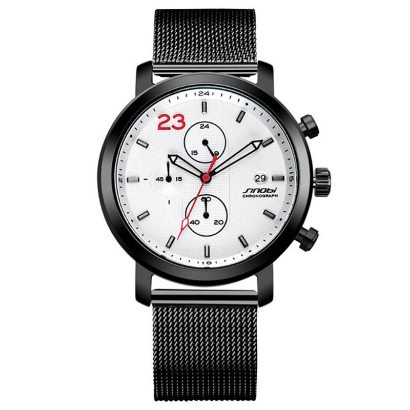 Sinobi 9765 Chronograph Casual Style Miesten Rannekello Verkkoteräshihna Kvartsikellot