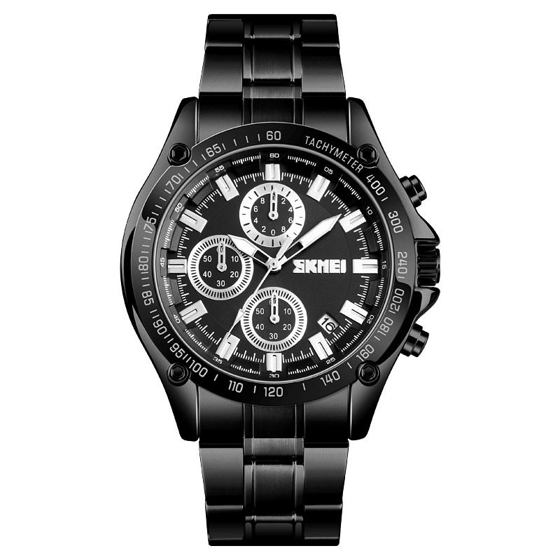 Skmei Ruostumattomasta Teräksestä Valmistettu Miesten Kello Running Seconds Chronograph Waterproof Business Quartz Watch