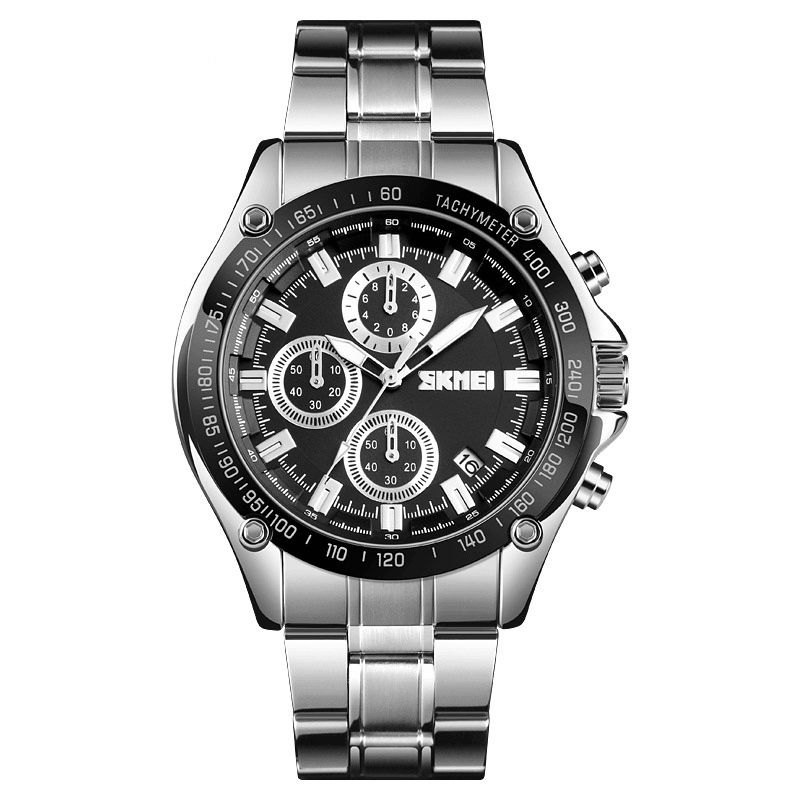 Skmei Ruostumattomasta Teräksestä Valmistettu Miesten Kello Running Seconds Chronograph Waterproof Business Quartz Watch