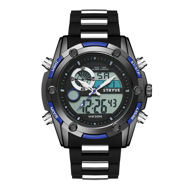 Stryve S8006 Dual Display Digital Watch Kronografi Hälytys Sekuntikello Valoava Näyttö Urheilukello