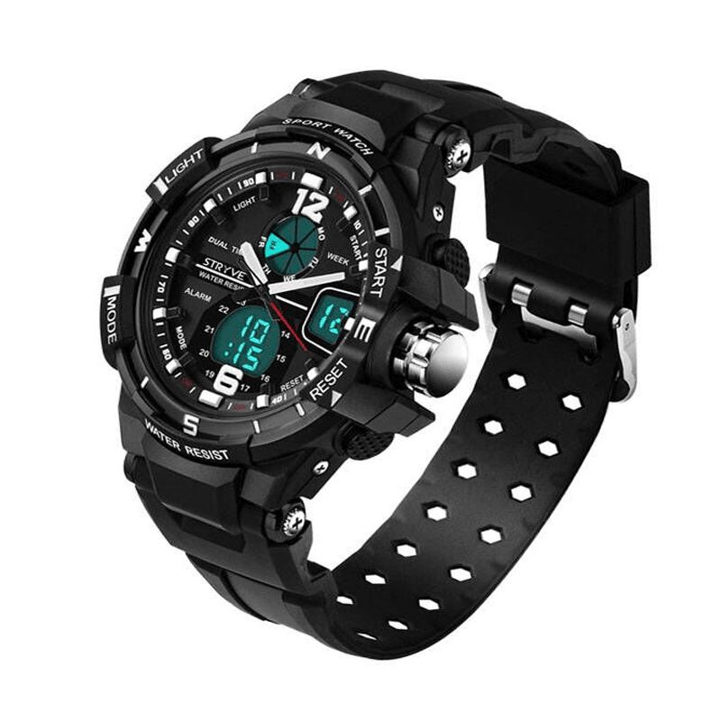 Stryve S8012 Chronograph Luminous Week Display Waterproof Miesten Sport Dual Display Digital Watch