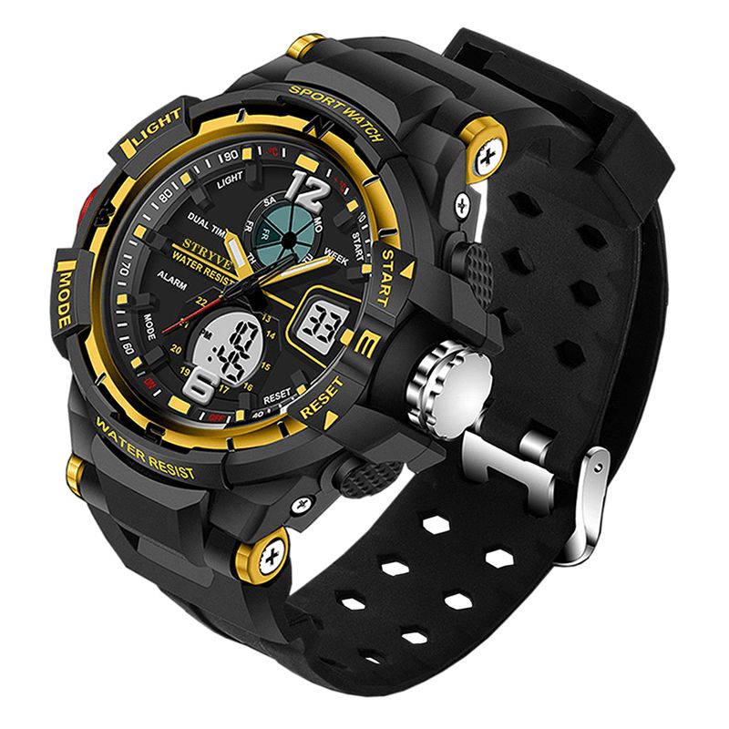 Stryve S8012 Chronograph Luminous Week Display Waterproof Miesten Sport Dual Display Digital Watch