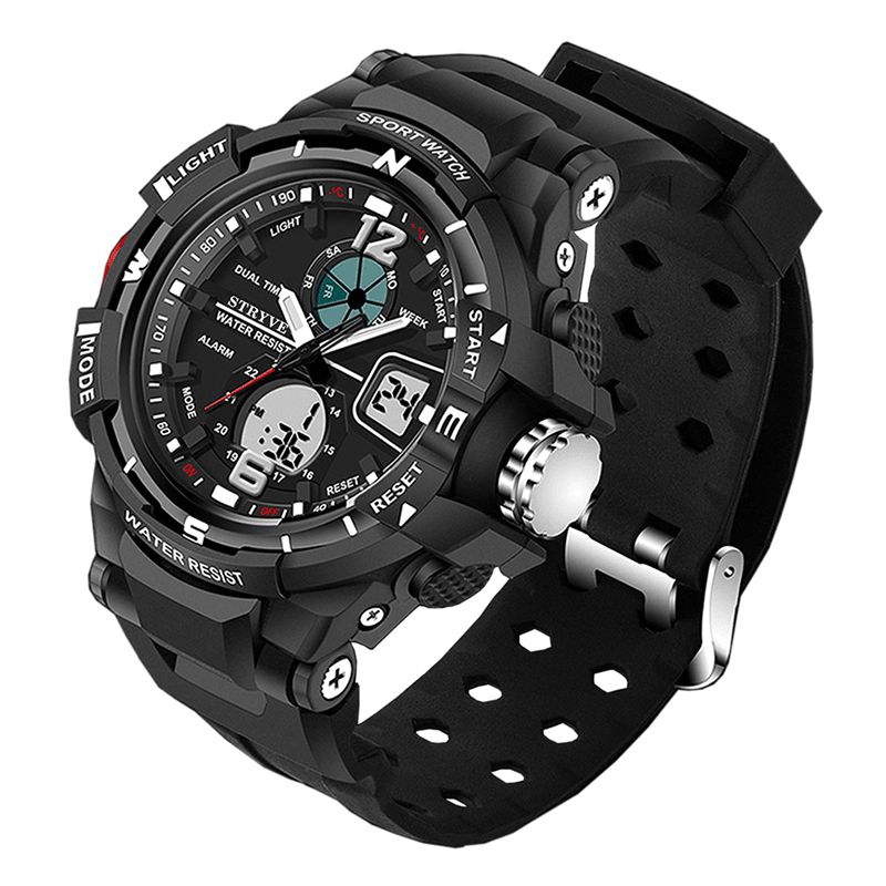 Stryve S8012 Chronograph Luminous Week Display Waterproof Miesten Sport Dual Display Digital Watch