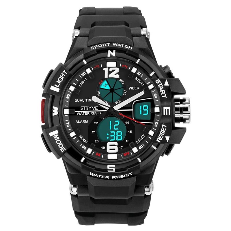 Stryve S8012 Chronograph Luminous Week Display Waterproof Miesten Sport Dual Display Digital Watch