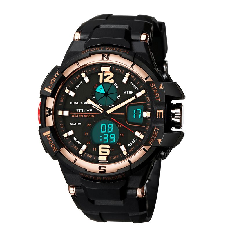 Stryve S8012 Chronograph Luminous Week Display Waterproof Miesten Sport Dual Display Digital Watch