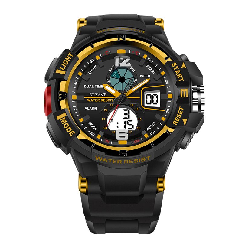 Stryve S8012 Chronograph Luminous Week Display Waterproof Miesten Sport Dual Display Digital Watch