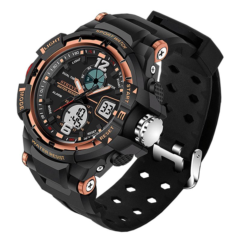 Stryve S8012 Chronograph Luminous Week Display Waterproof Miesten Sport Dual Display Digital Watch