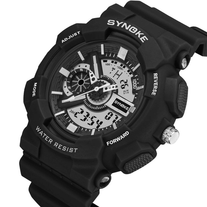 Synoke 9015 Double Display Movement Valoava Hälytyskalenteri Urheilu Dual Display Digital Watch Miesten Watch