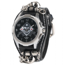 Vintage Square Dial Miesten Kello Hollow Skull Leather Quartz Watch