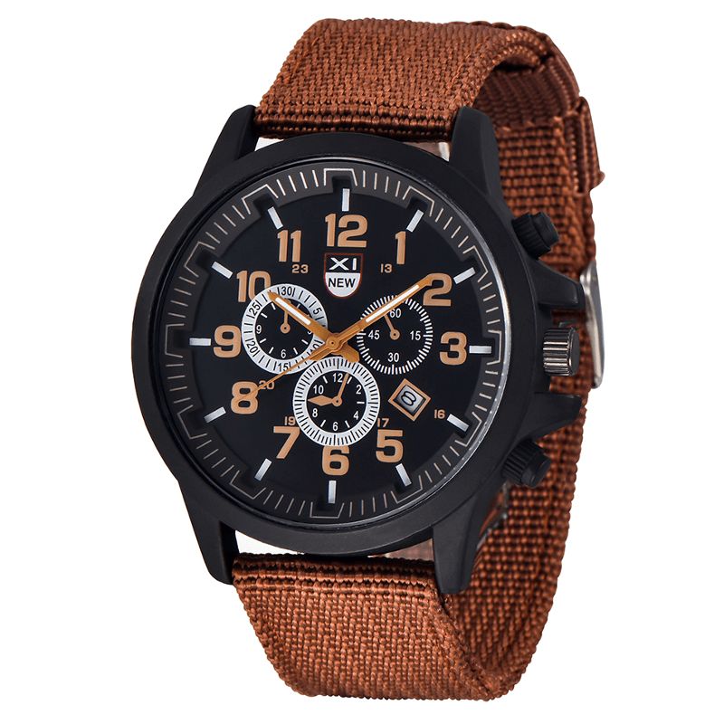 Xinew 2229D Military Casual Miesten Nylon Canvas Band Data Display Vedenpitävä Suuri Kellotaulu Urheilu Kvartsi Kello