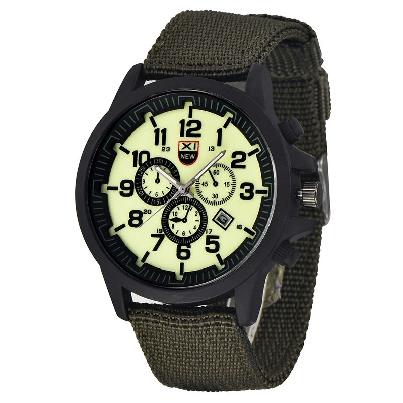 Xinew 2229D Military Casual Miesten Nylon Canvas Band Data Display Vedenpitävä Suuri Kellotaulu Urheilu Kvartsi Kello