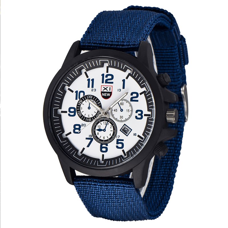 Xinew 2229D Military Casual Miesten Nylon Canvas Band Data Display Vedenpitävä Suuri Kellotaulu Urheilu Kvartsi Kello