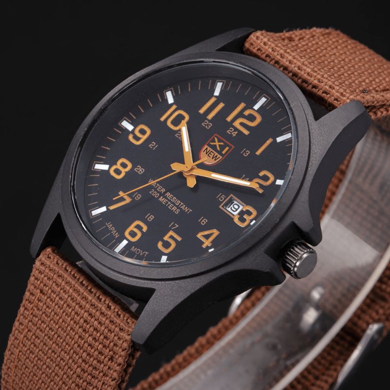 Xinew Nylon Band Casual Style Quartz Watch Päivämääränäyttö Miesten Rannekello