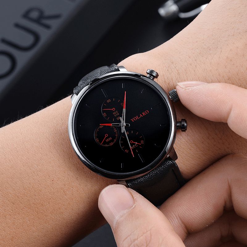 Yolako Casual Style Nahkaranneke Fahsion Miesten Business Watch Quartz Watch