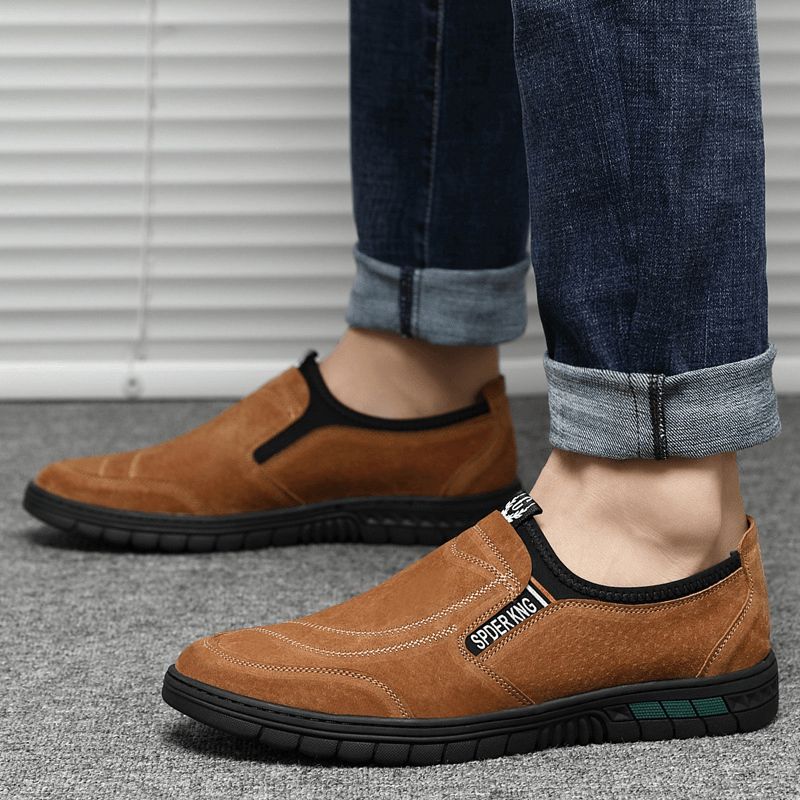 Miesten Mukavat Siannahkaiset Ompeleet Liukumattomat Pyöreät Kärjet Lazy Slip-On Loafers Kengät