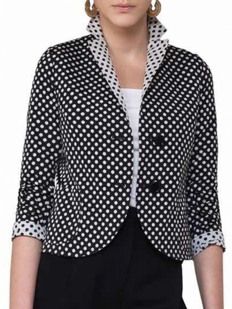 Polka Dots Lapel 3/4 Sleeve Color-Block Blazer