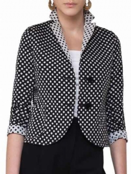 Polka Dots Lapel 3/4 Sleeve Color-Block Blazer