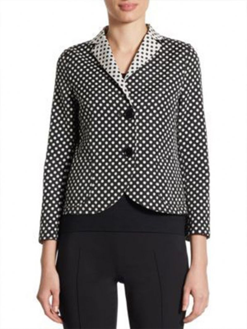 Polka Dots Lapel 3/4 Sleeve Color-Block Blazer