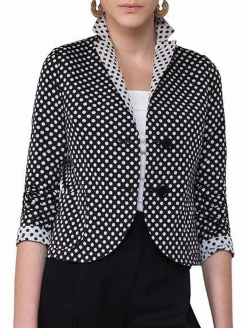 Polka Dots Lapel 3/4 Sleeve Color-Block Blazer