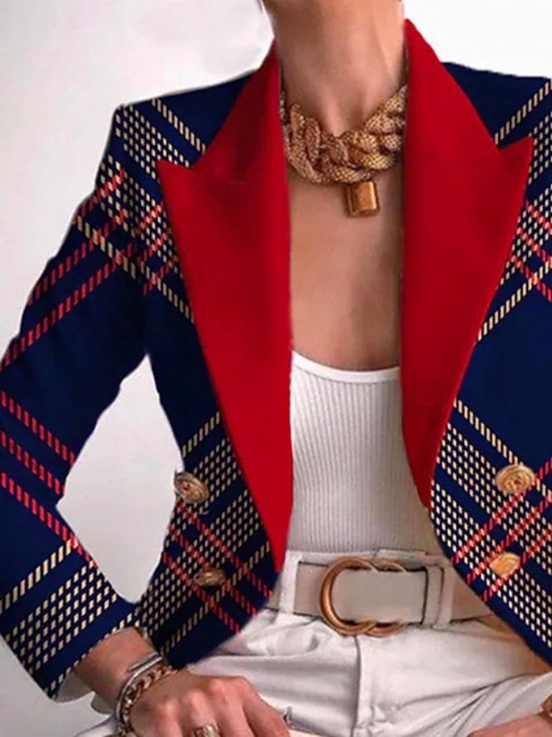 Urban Lapel Collar Plaid Color Block Blazer