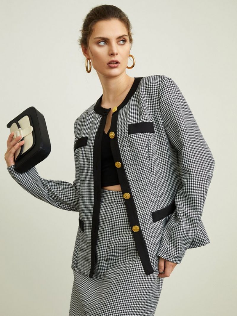 Urban Regular Fit Crew Neck Houndstooth Blazer