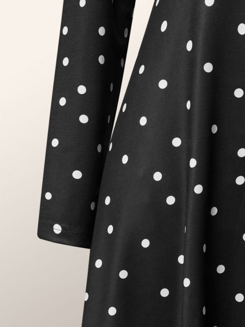 Normaali Istuvuus Tyylikäs Polka Dots Pitkähihainen Midi-Mekko