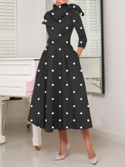 Polka Dots Regular Fit Erittäin Joustavat X-Line Stand Collar Mekot