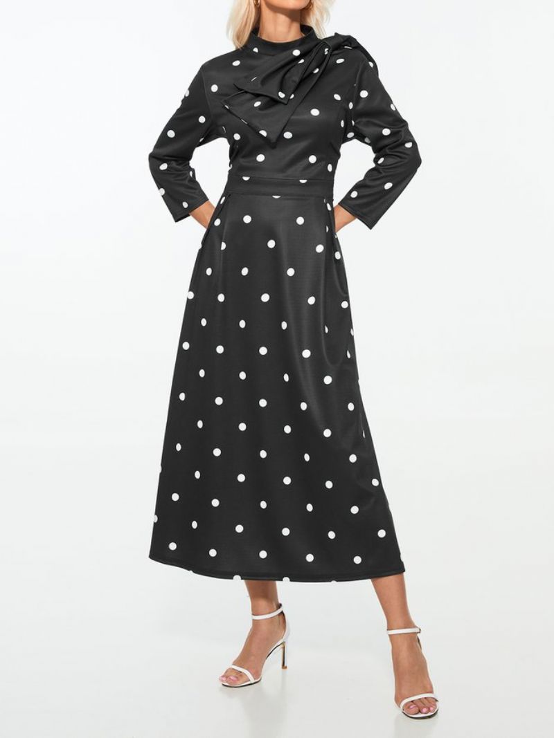 Polka Dots Regular Fit Erittäin Joustavat X-Line Stand Collar Mekot