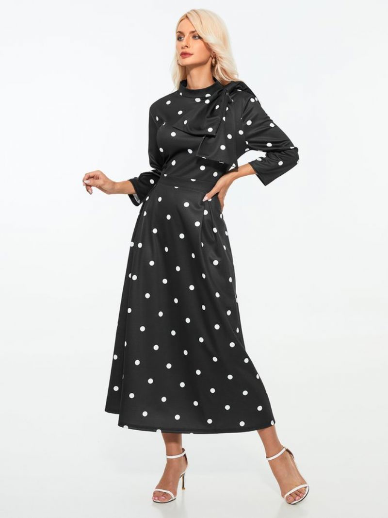 Polka Dots Regular Fit Erittäin Joustavat X-Line Stand Collar Mekot