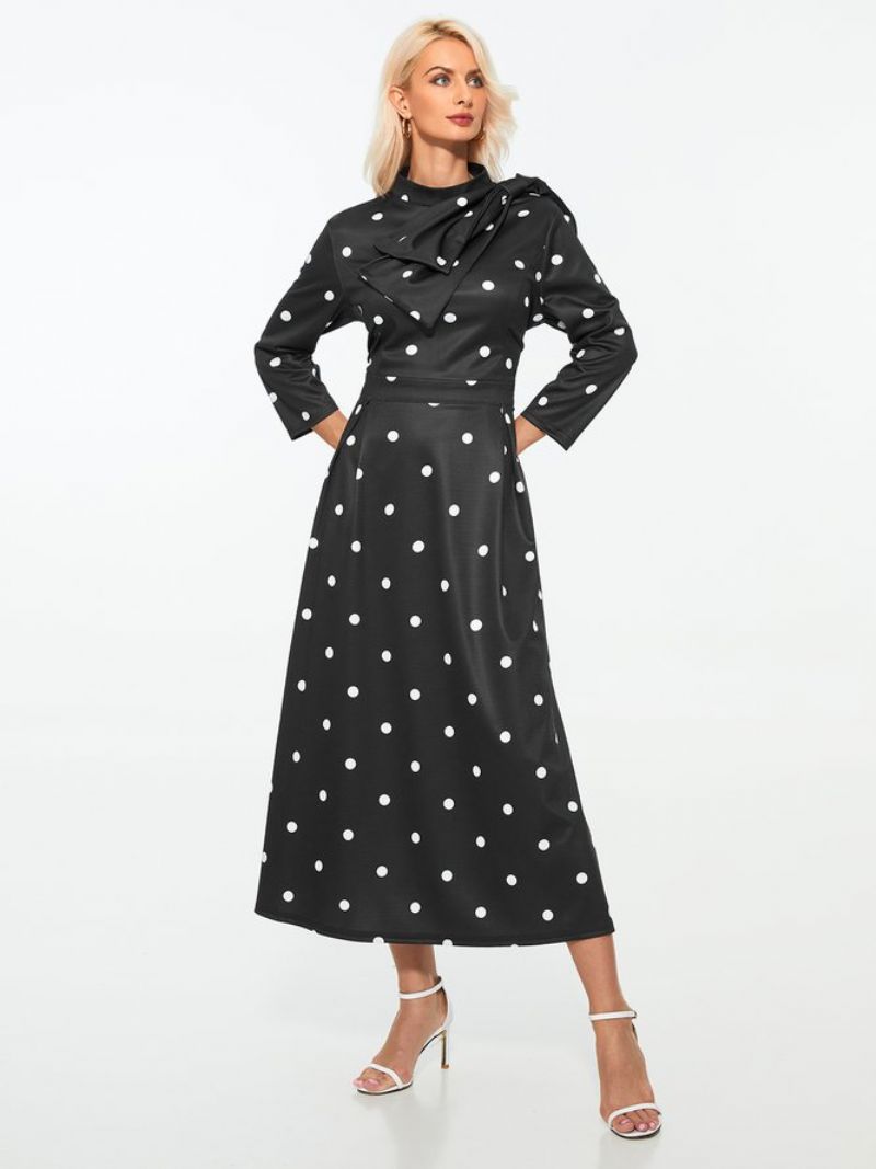 Polka Dots Regular Fit Erittäin Joustavat X-Line Stand Collar Mekot