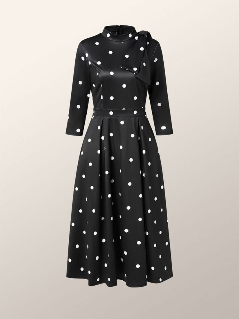 Polka Dots Regular Fit Erittäin Joustavat X-Line Stand Collar Mekot