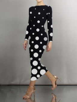 Tiukka Ja Tyylikäs Polka Dots Pitkähihainen Maximekko