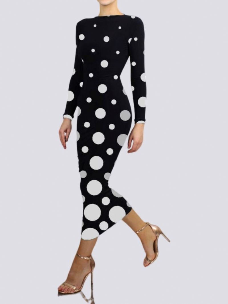 Tiukka Ja Tyylikäs Polka Dots Pitkähihainen Maximekko