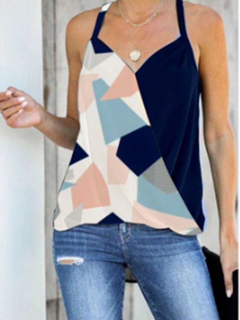 Geometrinen Printtiriimu V-Kaula-Aukko Hihaton Casual Cami