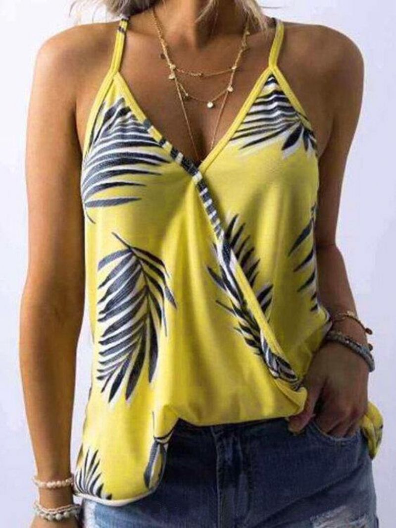 Tropical Plant Print V-Kaula-Aukkoiset Hihattomat Summer Hawaii Tanktopit