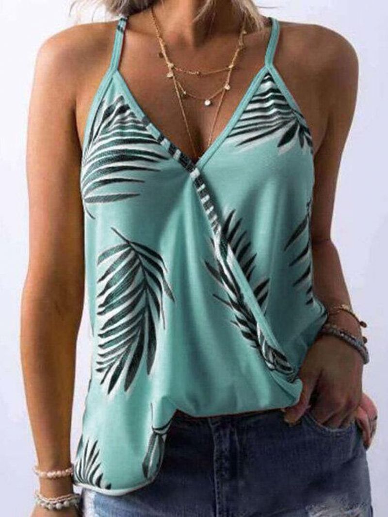 Tropical Plant Print V-Kaula-Aukkoiset Hihattomat Summer Hawaii Tanktopit