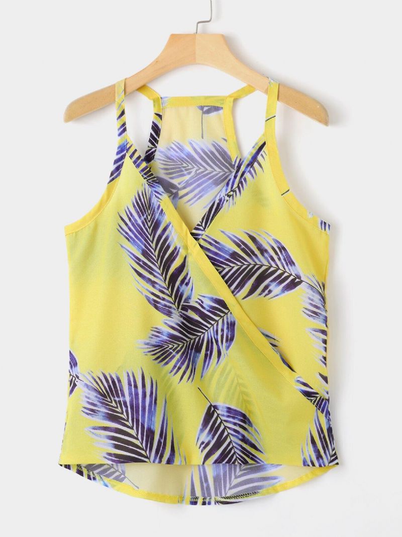 Tropical Plant Print V-Kaula-Aukkoiset Hihattomat Summer Hawaii Tanktopit