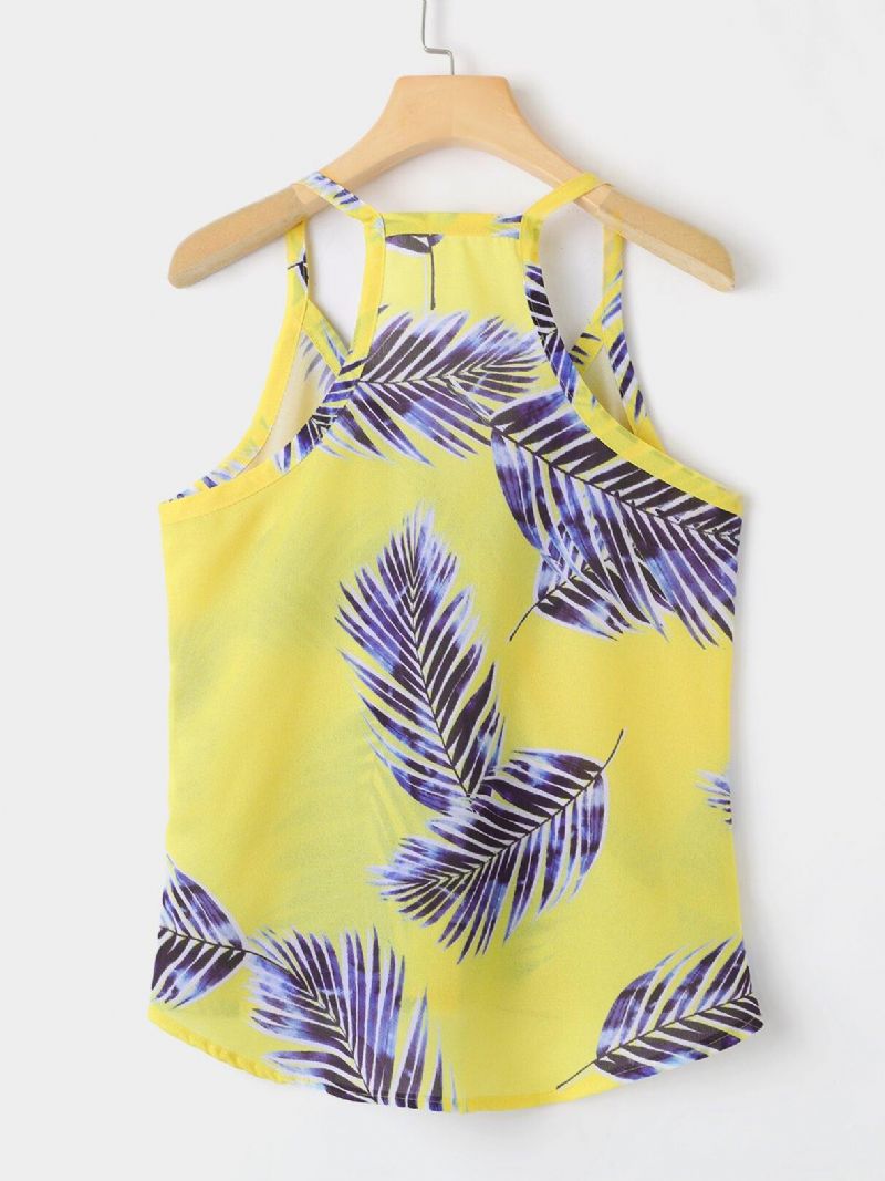 Tropical Plant Print V-Kaula-Aukkoiset Hihattomat Summer Hawaii Tanktopit