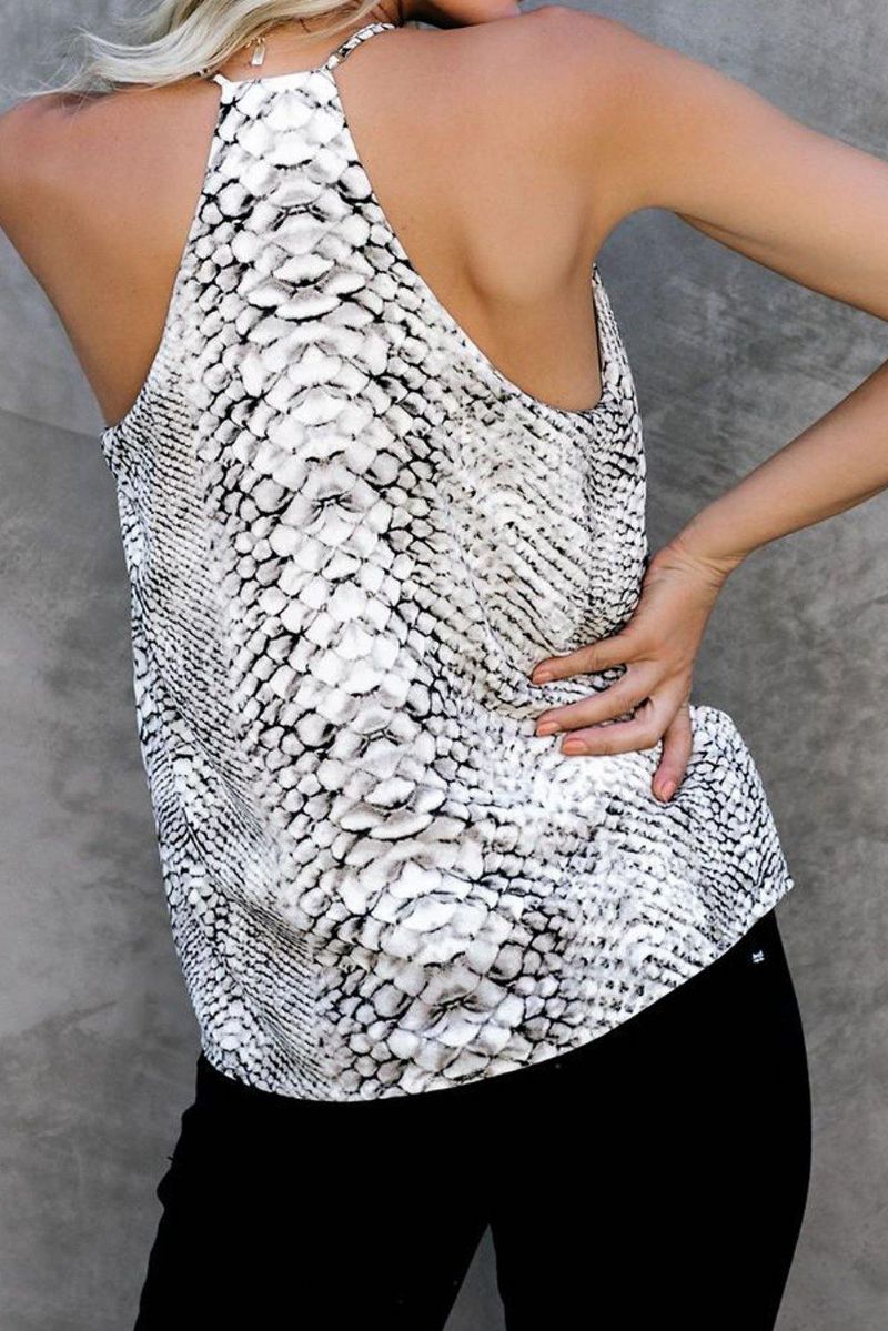 Valkoinen Snake Printed Racerback Tank Top