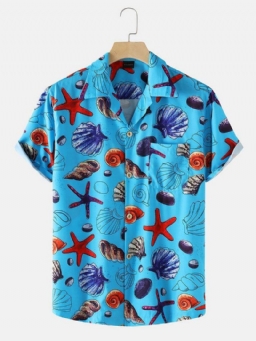 Miesten Loma Starfish Ocean Element Print Revere Collar Paidat