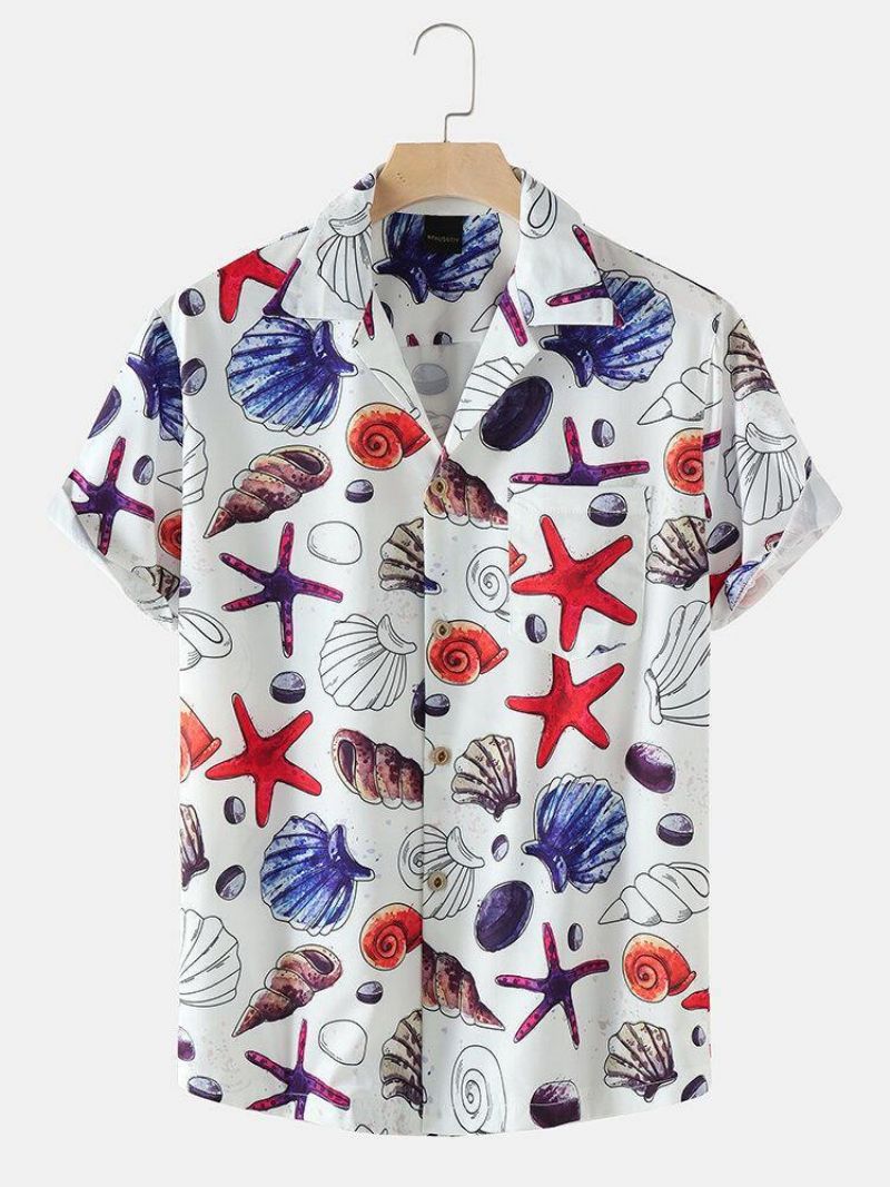 Miesten Loma Starfish Ocean Element Print Revere Collar Paidat