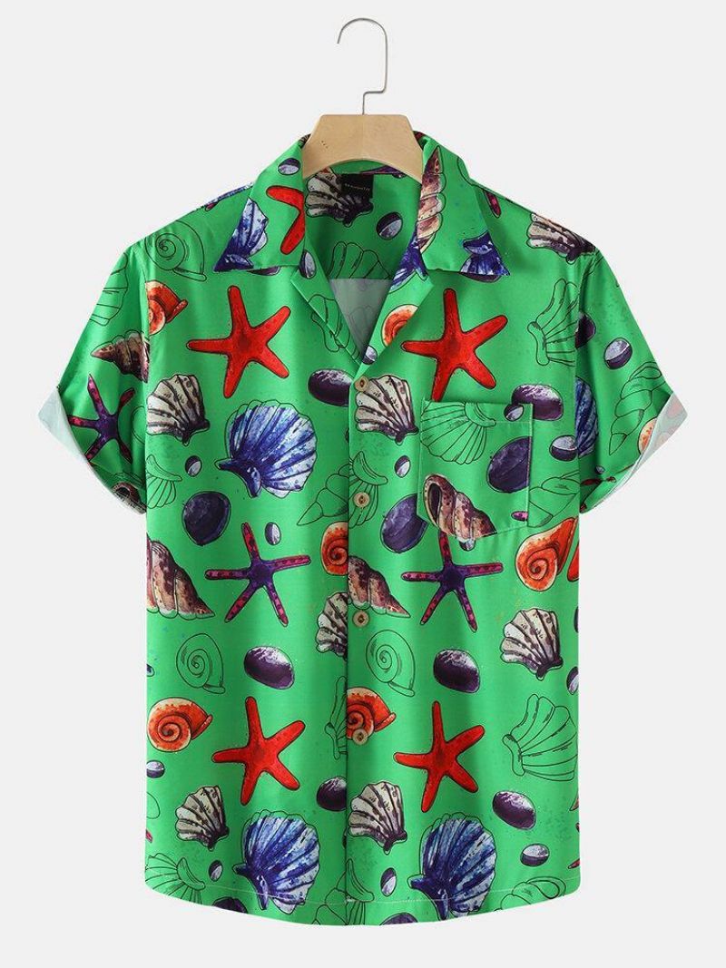 Miesten Loma Starfish Ocean Element Print Revere Collar Paidat