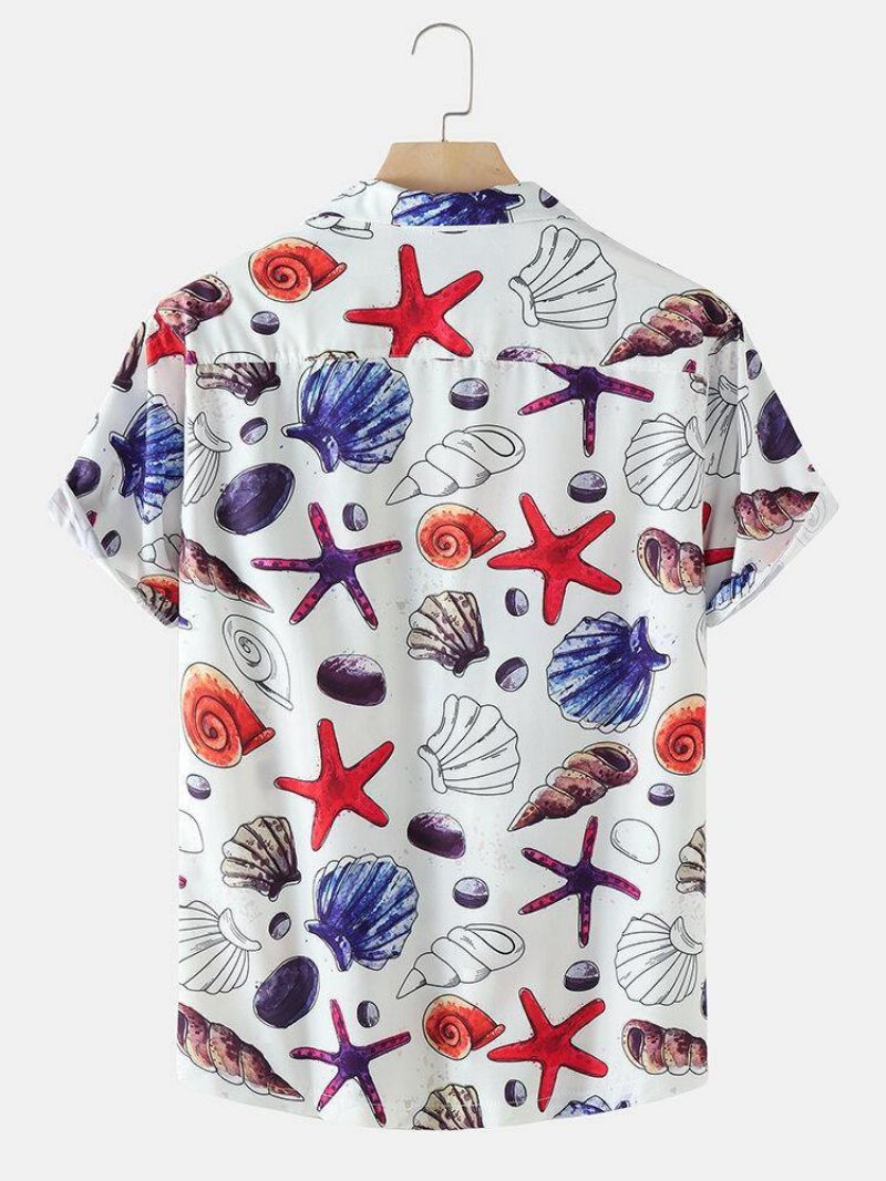 Miesten Loma Starfish Ocean Element Print Revere Collar Paidat