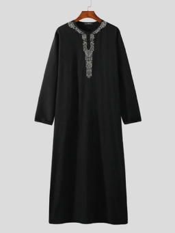 Miesten Vintage Brodeerattu Nappi Rento Pitkähihainen Kaftan-Viitta