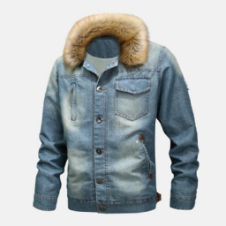 Miesten Muoti 100 % Puuvillaa Taskut Denim Fleece Paksutettu Stand Kaulus Rento Takki