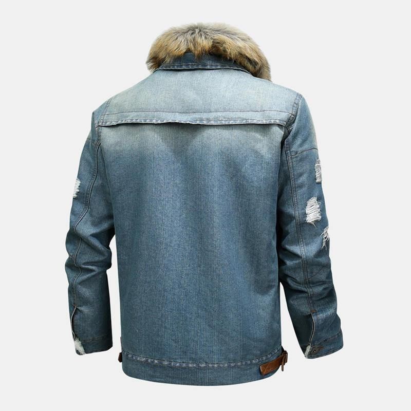 Miesten Muoti 100 % Puuvillaa Taskut Denim Fleece Paksutettu Stand Kaulus Rento Takki