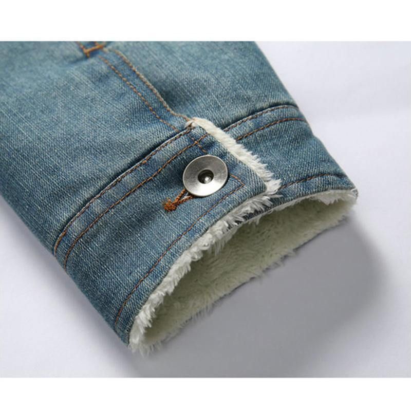 Miesten Muoti 100 % Puuvillaa Taskut Denim Fleece Paksutettu Stand Kaulus Rento Takki