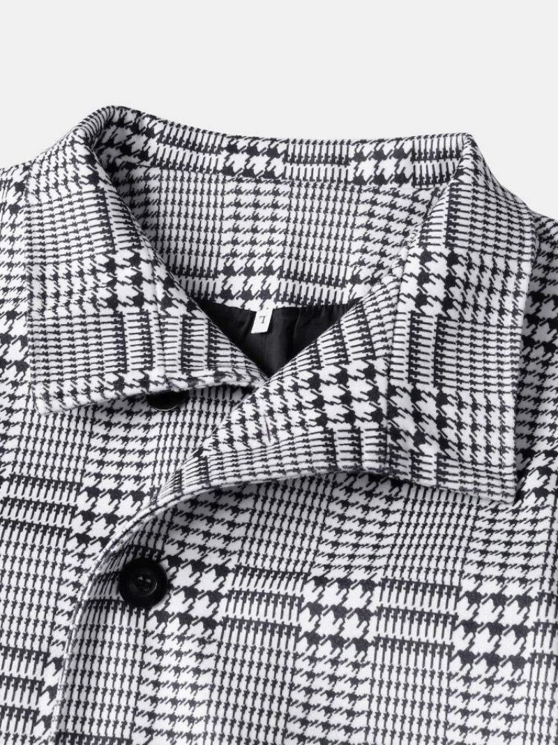 Miesten Yksiriviset Houndstooth-Remmit Keskipitkät Trenssitakit