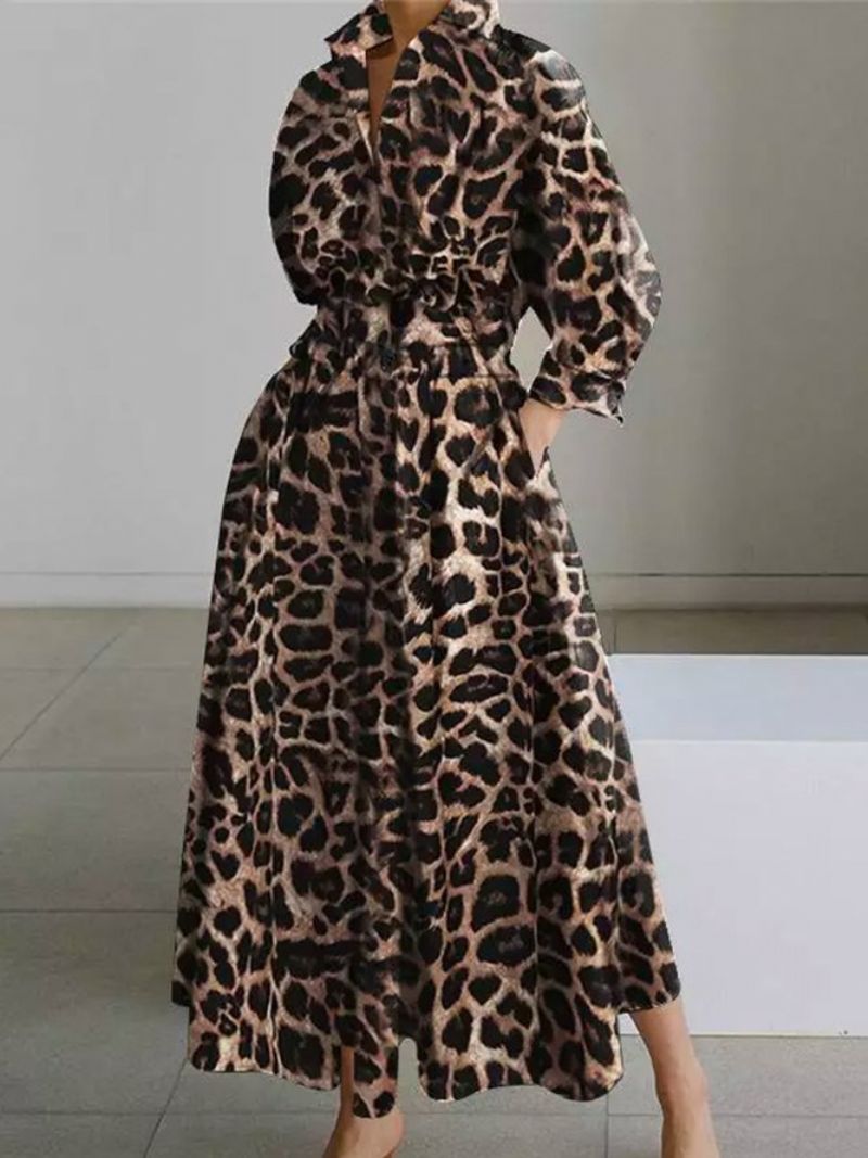 Päivittäinen Pitkähihainen Paitakaulus Urban Leopard Dress